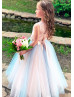 Blush And Soft Blue Glitter Tulle Flower Girl Dress Blush And Soft Blue Glitter Tulle Flower Girl Dress